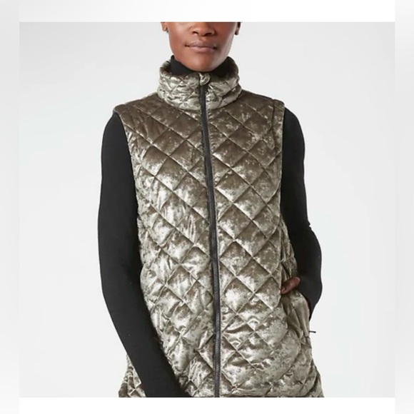 ATHLETA Whisper Featherless Velvet Metallic Silver Long Women's Quilted Vest XXS - Picture 1 of 7